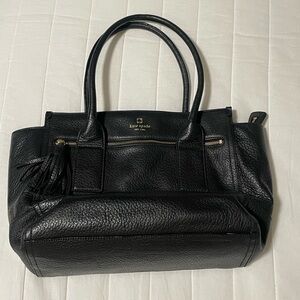 kate spade Black Pebbled Leather Shoulder Bag with Tassel